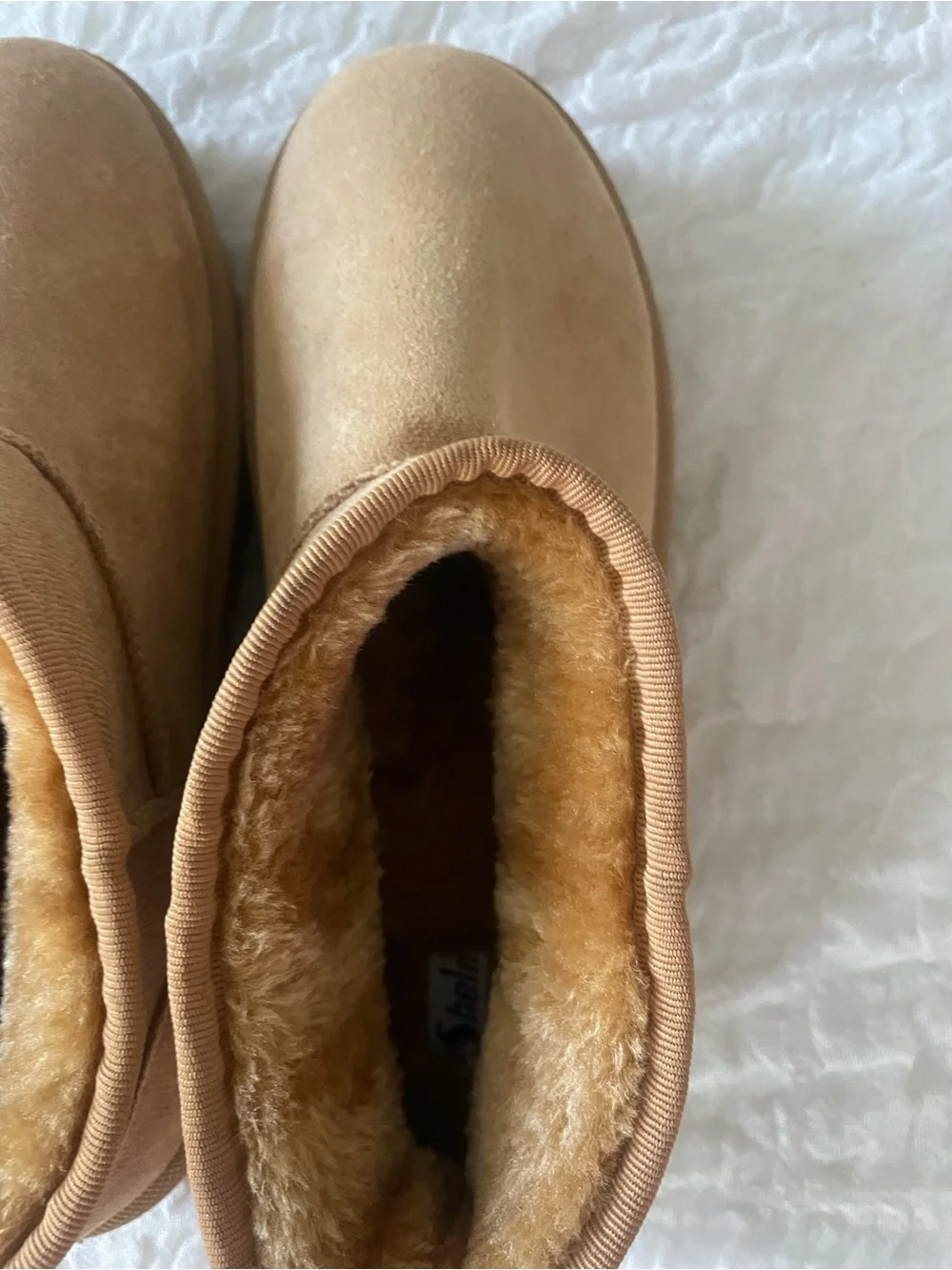 SHEIN Tan Suede Platform Ankle Booties with Faux Fur